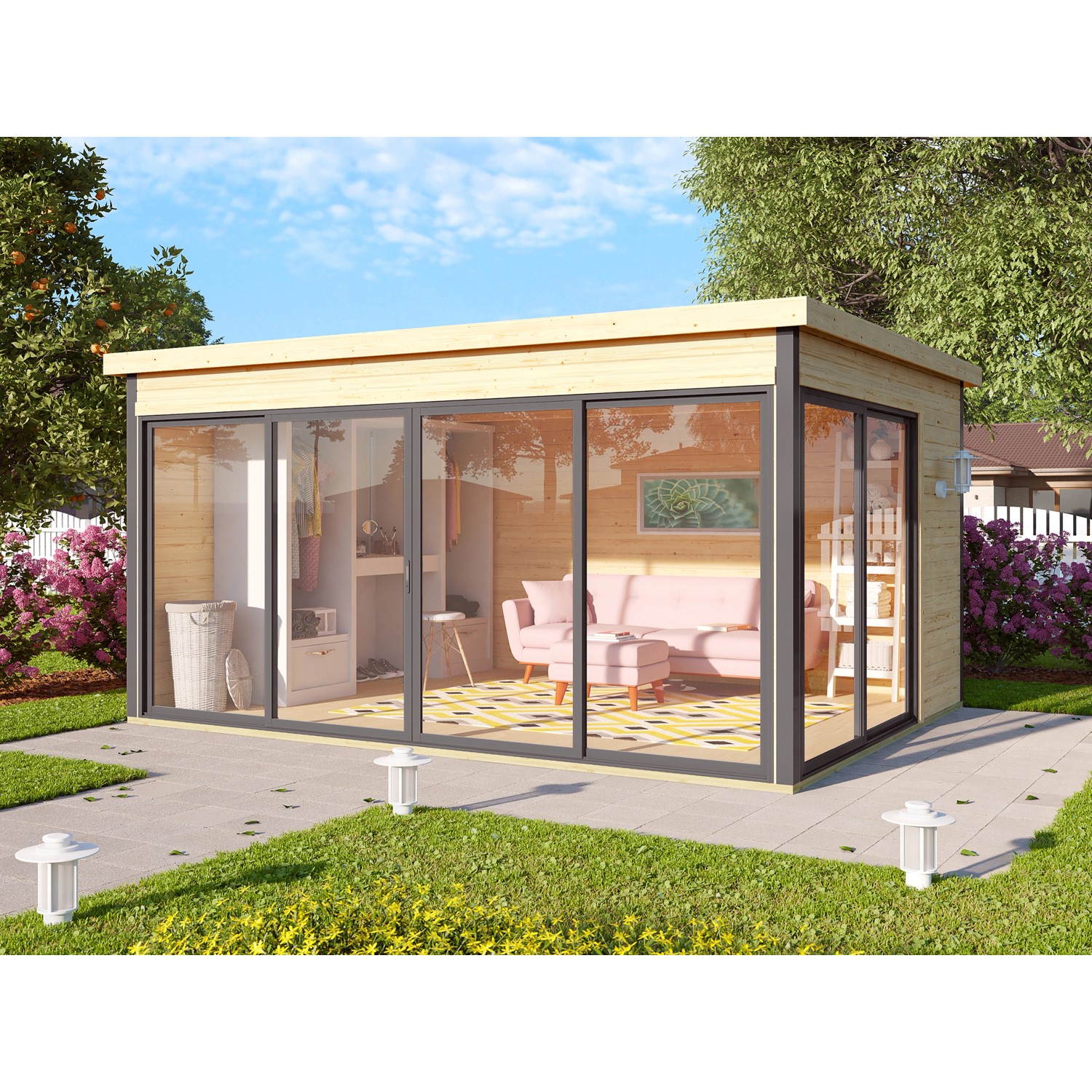 Holz-Gartenhaus 412 Gr. 2 Flachdach Natur Unbehandelt 437.6 cm x 341.5 cm