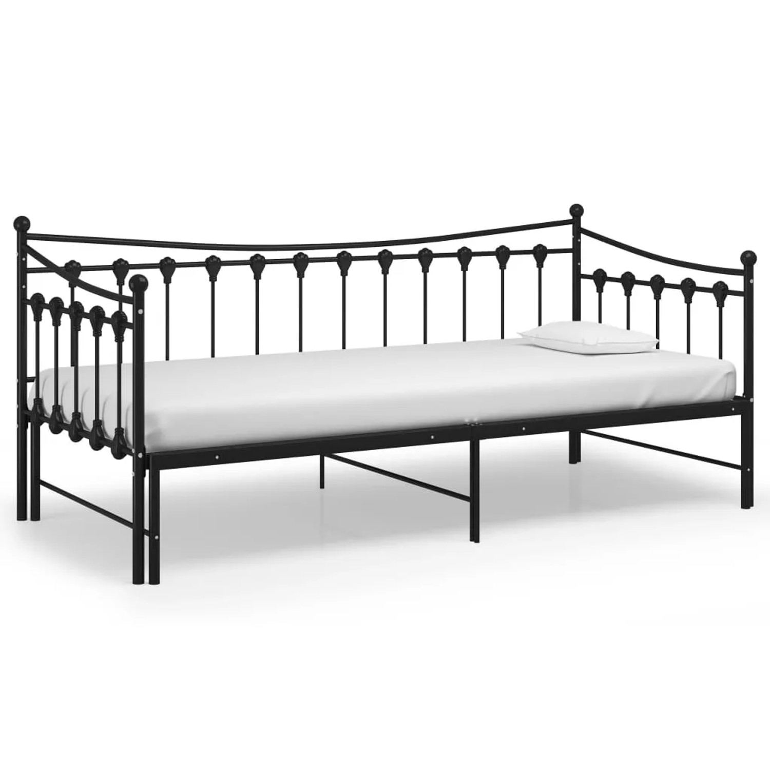 Schwarzes vidaXL Ausziehsofa Bettgestell aus Metall, 90x200 cm. Bett für Gäste oder als Tagesbett.