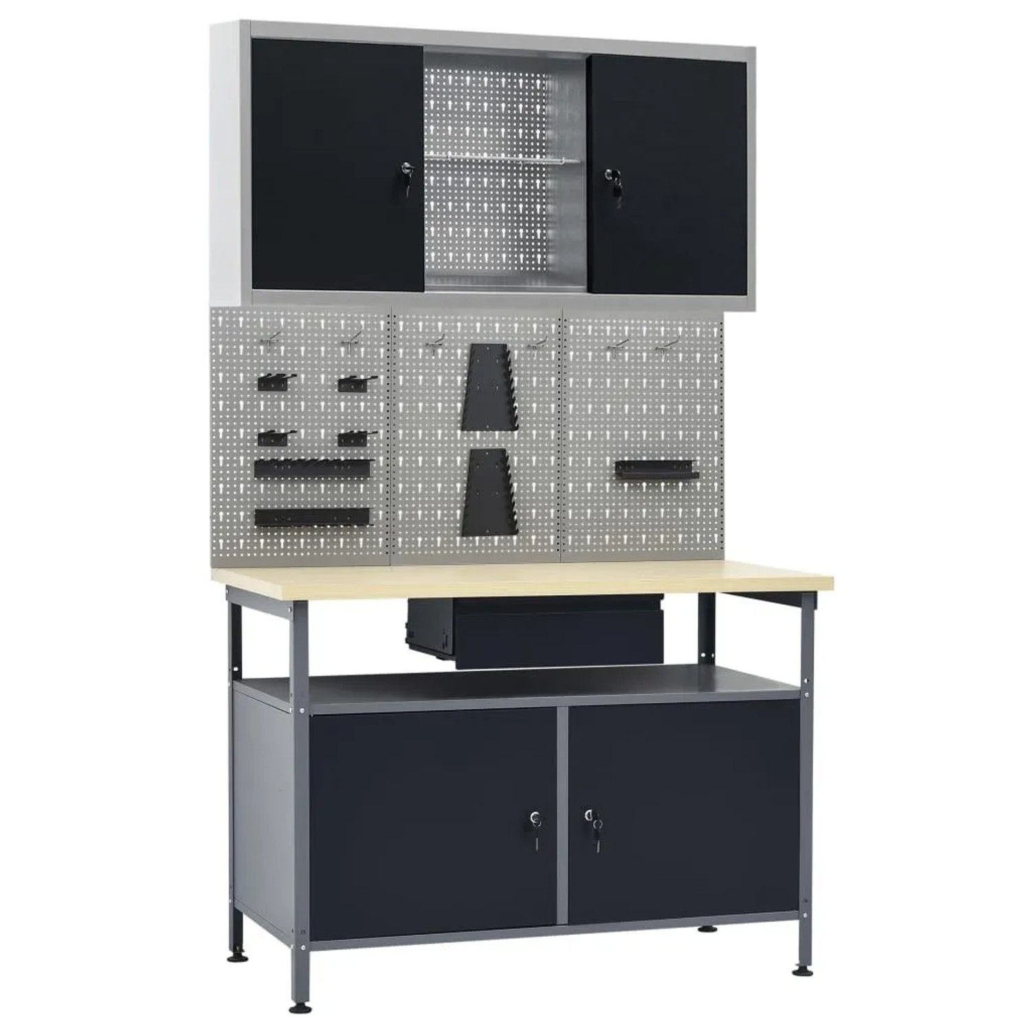 vidaXL Werkbank mit 3 Werkzeugwänden und 1 Wandschrank 3053432