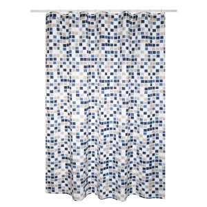 Blauer MSV Duschvorhang Mosaiko aus Polyester, 180x200 cm, mit Mosaikmuster.