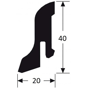Profil der OBI Sockelleiste Eiche 67202, 40x20x2600 mm, zur Befestigung mit Leistenclips.