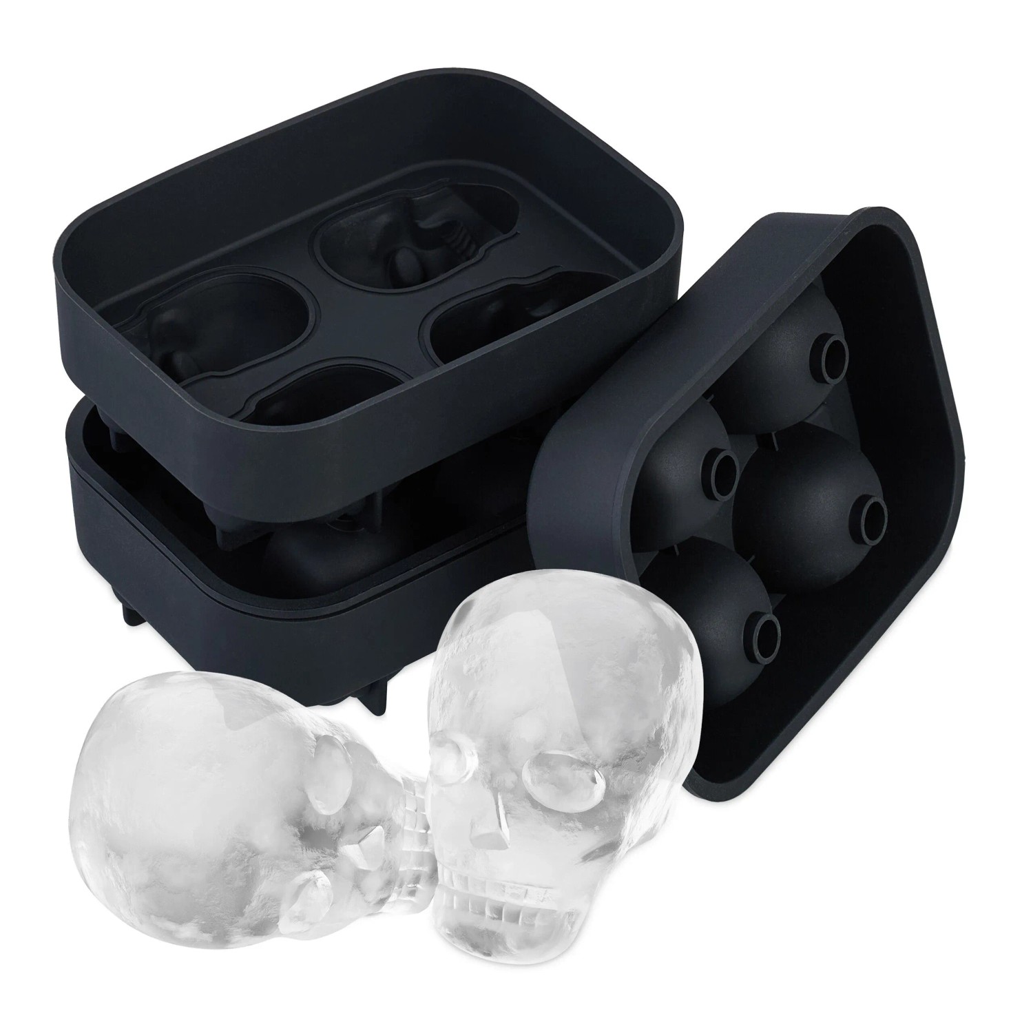 Relaxdays Eiswürfelform Silikon Schwarz Totenkopf 2er Set 4,5 cm x 8,5 cm x 11,5 cm