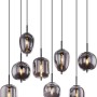 Globo Blacky Pendelleuchte mit 8 rauchfarbenen Gläsern und schwarzem Metallrahmen.