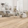 Verlegtes Classen Laminat 8 mm Wasserfest Oak Beige im Wohnraum mit Möbeln.