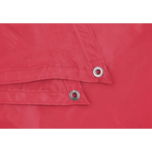 Detailaufnahme: Rotes Schneider Sonnensegel Lanzarote mit Ösen und verstärktem Rand.