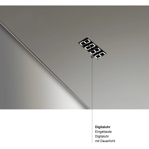 Detailaufnahme: DSK Design Silver Time Lichtspiegel mit Digitaluhr.
