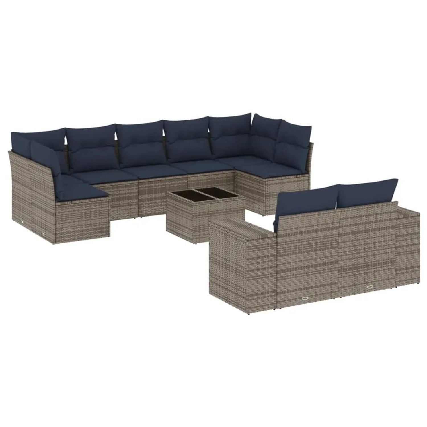 vidaXL 10-Tlg Gartensofa-Set mit Kissen Grau Polyrattan 3223030 günstig online kaufen