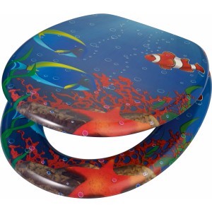 WC-Sitz Ardila Holzkern Ozean mit Unterwasserwelt-Motiv, Korallen, Fischen und Seestern.