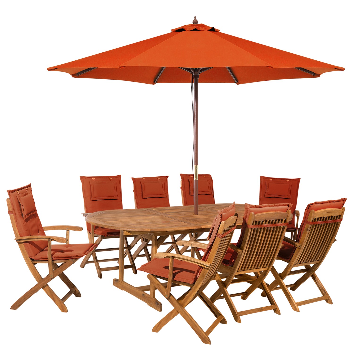 Beliani Gartentisch Set Heller Holzfarbton Rot 100x220x74 günstig online kaufen