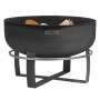 Schwarze CookKing Feuerschale XXL Viking aus Stahl, Ø 80 cm, mit Holzscheiten.