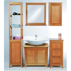 Eisl Bad-Hochschrank BAMBUS Natur, 190 cm hoch, mit Einlegeböden. Badezimmer Hochschrank aus Holz.