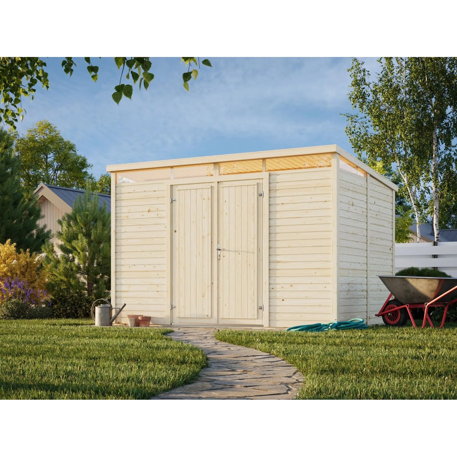 Palmako Holz-Gartenhaus Elias Pultdach Unbehandelt 330 cm x 228 cm 7,3 m²