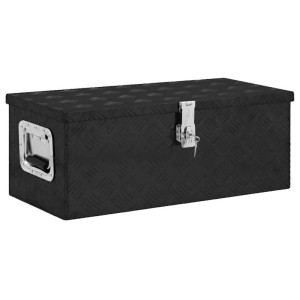 DELUKE Aluminiumbox Mit Deckel Abschließbar Alubox Deichselbox Alu Anhängerbox Werkzeugkiste Transportbox Metallkiste 70x31x27cm Schwarz