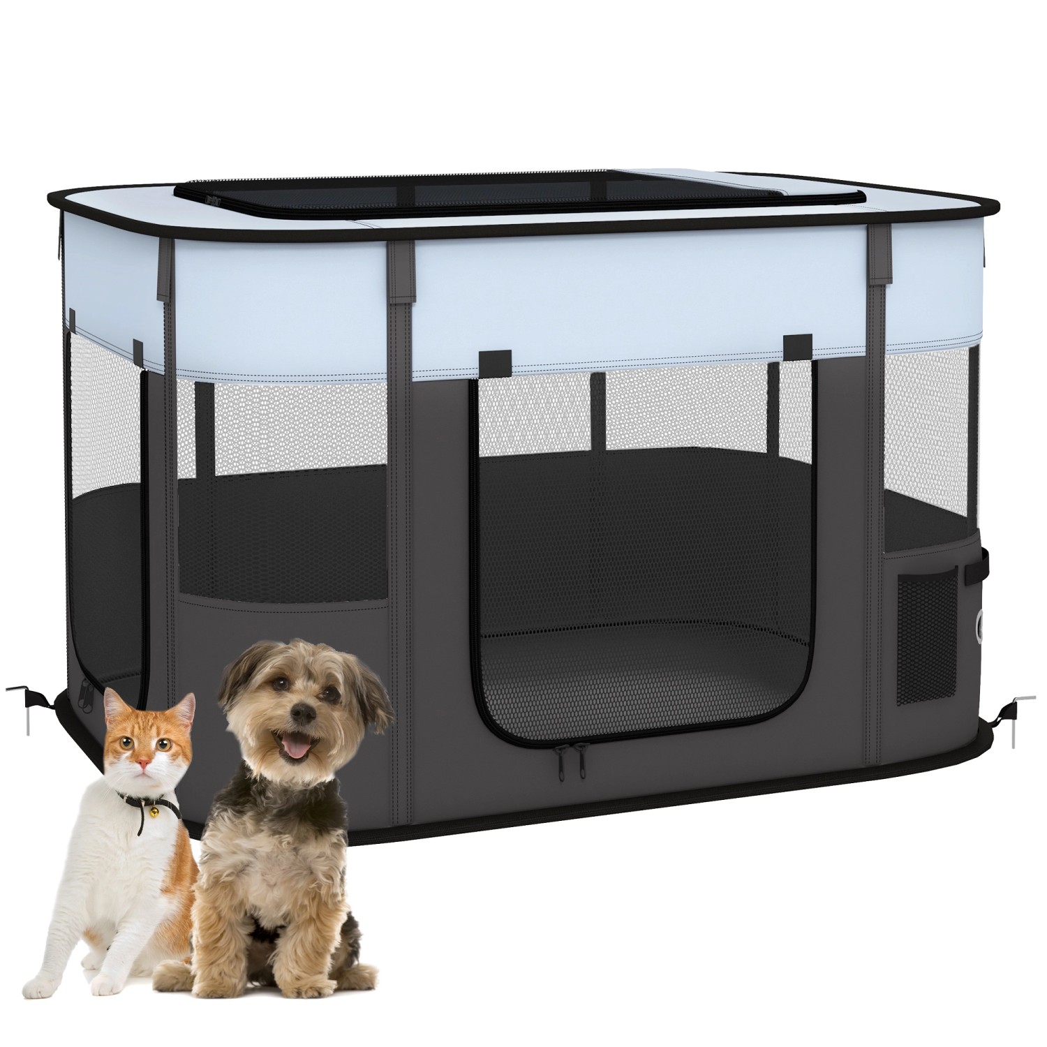 PawHut Welpenauslauf Oxford-Stoff Nylonnetz Grau 94L x 74B x 60H cm