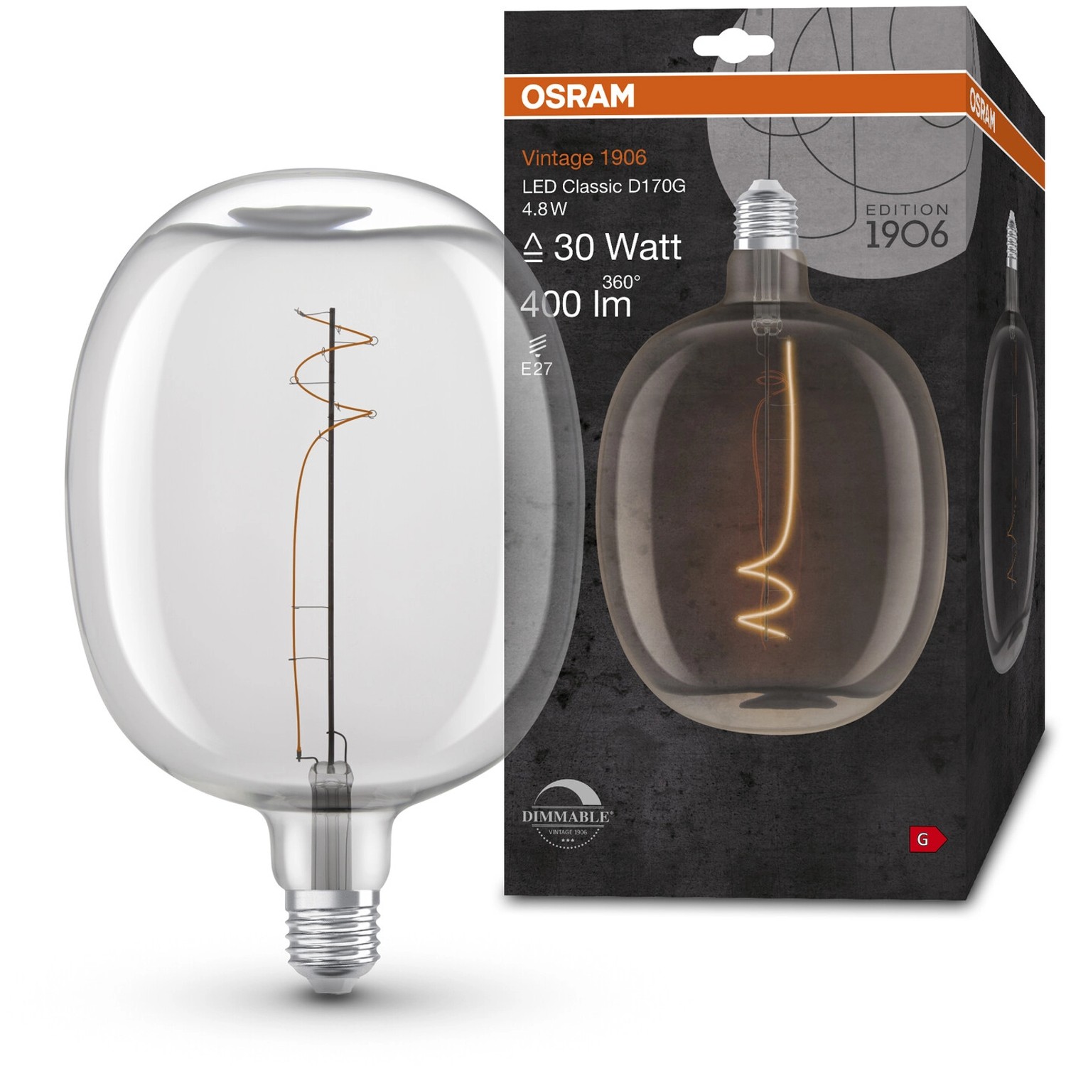 Osram LED-Leuchtmittel E27 1906 4,8 W Warmweiß 400 lm EEK: G 27 x 17 cm ...