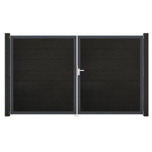 GroJa Steckzaun Tor Grande, 2-flügelig, DIN Rechts, DB Schwarz, co-extrudiert.