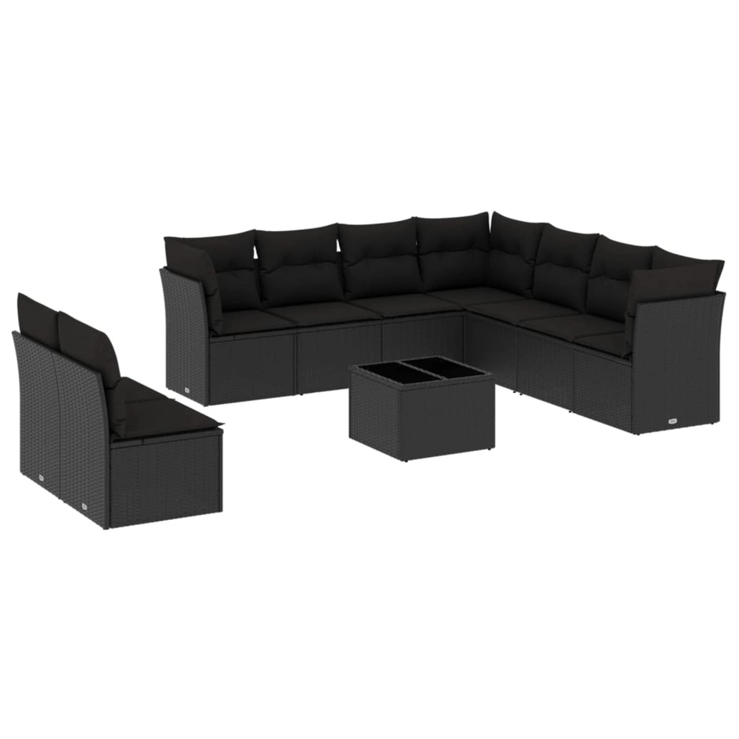 vidaXL 10-tlg Garten-Sofagarnitur mit Kissen Schwarz Poly Rattan Modell 15