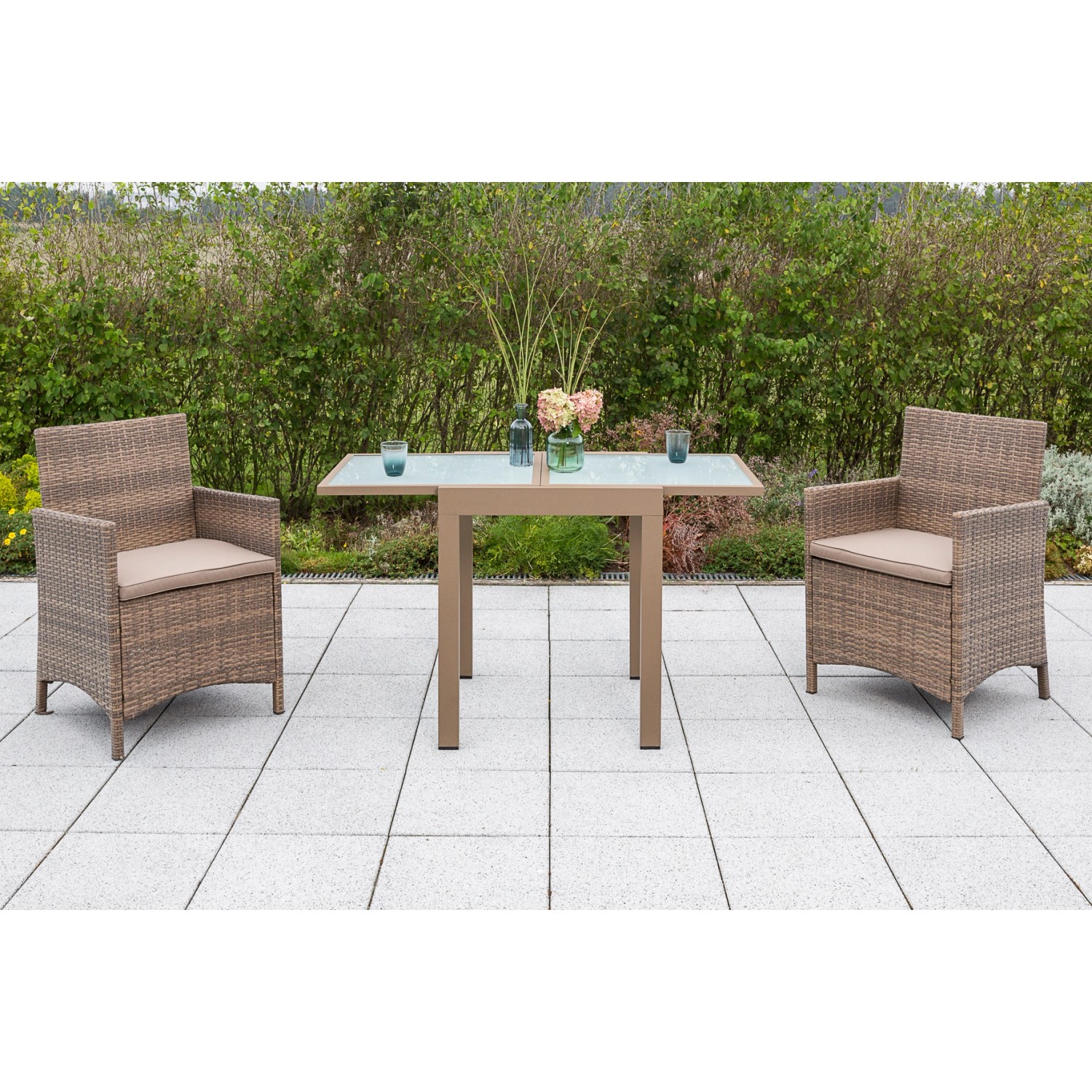 Merxx Treviso Set 3-tlg. 2 Sessel Gartentisch Ausziehbar 65 (130) x 65 cm günstig online kaufen