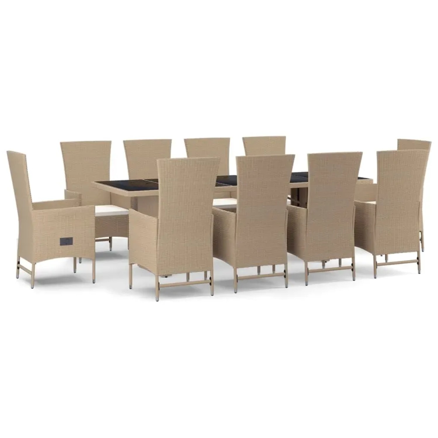 vidaXL 11-Tlg Garten-Essgruppe mit Kissen Beige Poly Rattan 3157574