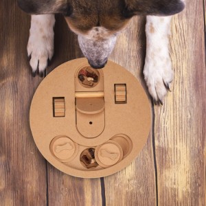 Relaxdays Intelligenzspielzeug für Hunde MDF Natur Antirutsch 4 cm x 23 cm 720 g