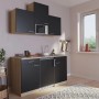 Respekta Küchenzeile KB150ESSMI, 150 cm, Schwarz und Eiche Sägerau Nachbildung mit E-Geräten.