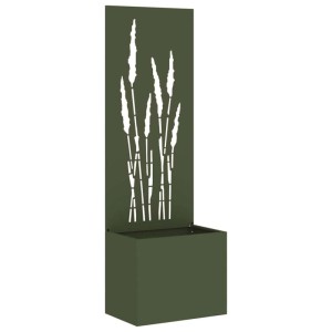 Olivgrüner vidaXL Garten Sichtschutz mit Pflanzenmuster, 50x140cm, Stahl für Zaunbau & Sichtschutz.