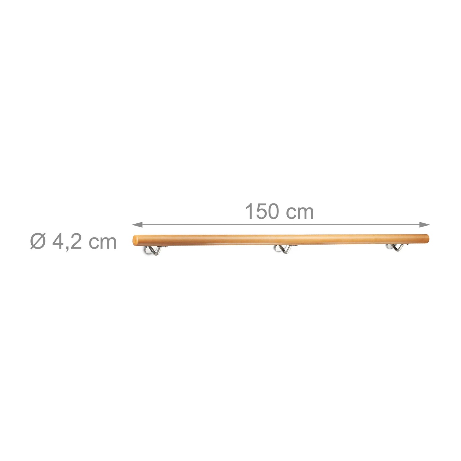 Relaxdays Handlauf Buche mit Edelstahlhaltern 150 cm Durchmesser 42 mm_3