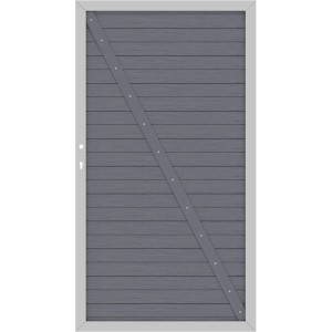 Sichtschutzzaun Tor System WPC Classic Anthrazit/Silber, 98x180cm, DIN Rechts. WPC Zauntor mit Metallrahmen und Diagonalverstrebung.