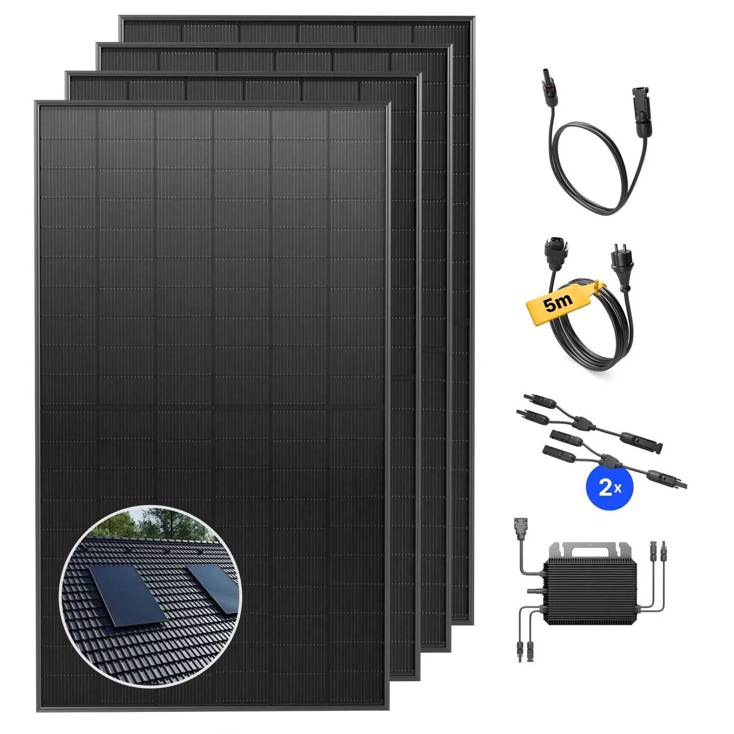 Solakon Balkonkraftwerk 2000W Solaranlage mit Ziegeldach Halterung Einzelmontage Steckerfertig Komplettset Photovoltaik 800W Kabellänge 5m