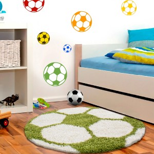 Ayyildiz Kinderteppich Fun 6001, runder Teppich in Fußballform, grün/weiß, Ø 100 cm.
