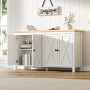 Weißes Merax Sideboard, 140x78 cm, mit heller Holzplatte und 4 Türen, zwei davon mit X-Design. Viel Stauraum für Wohnzimmer.