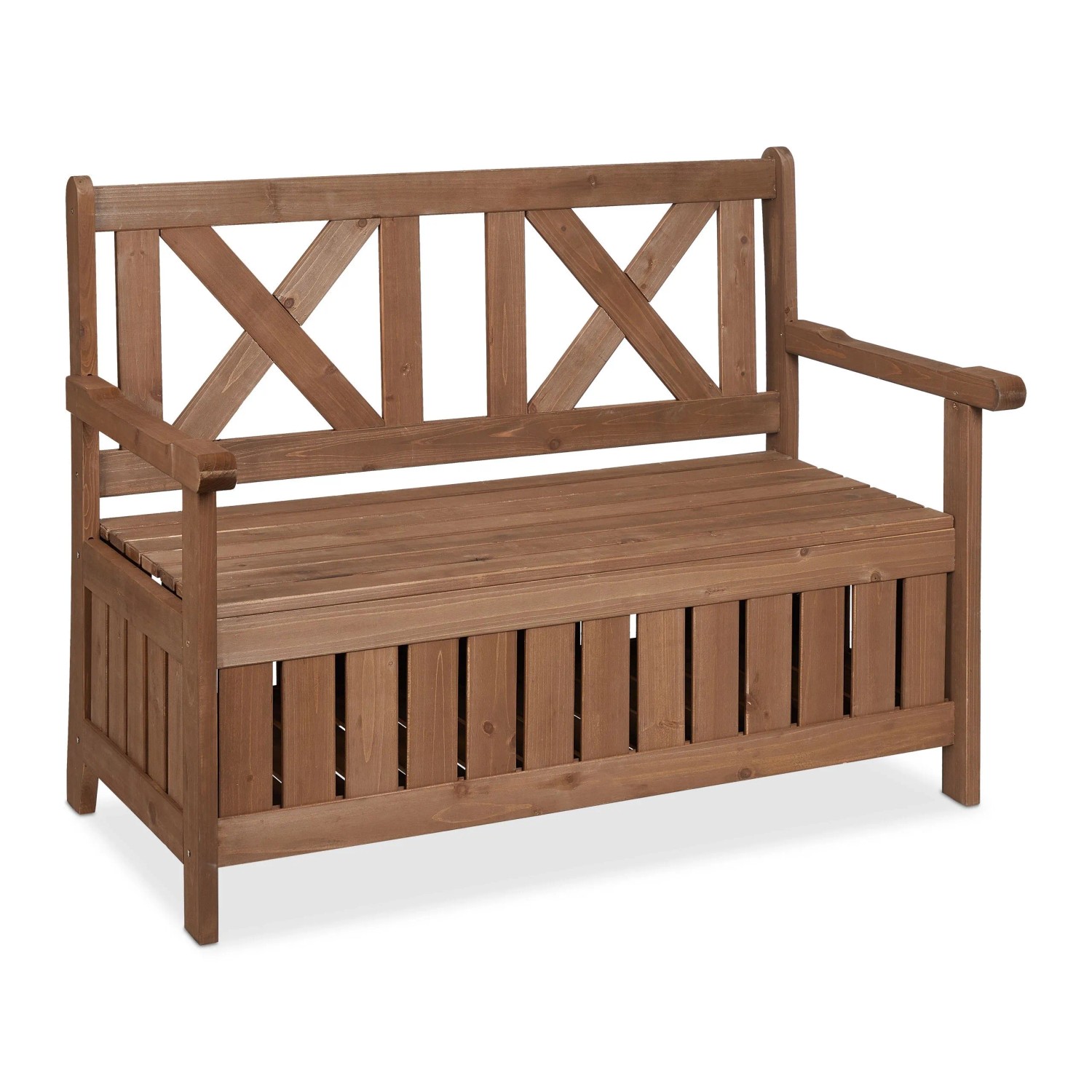 Relaxdays Gartenbank Tannenholz Dunkelbraun mit Stauraum 115 cm x 60 cm x 85 cm 14,3 kg
