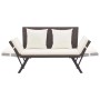 Braune VidaXL Gartenbank aus Rattan mit Kissen, umwandelbar zum Tagesbett.