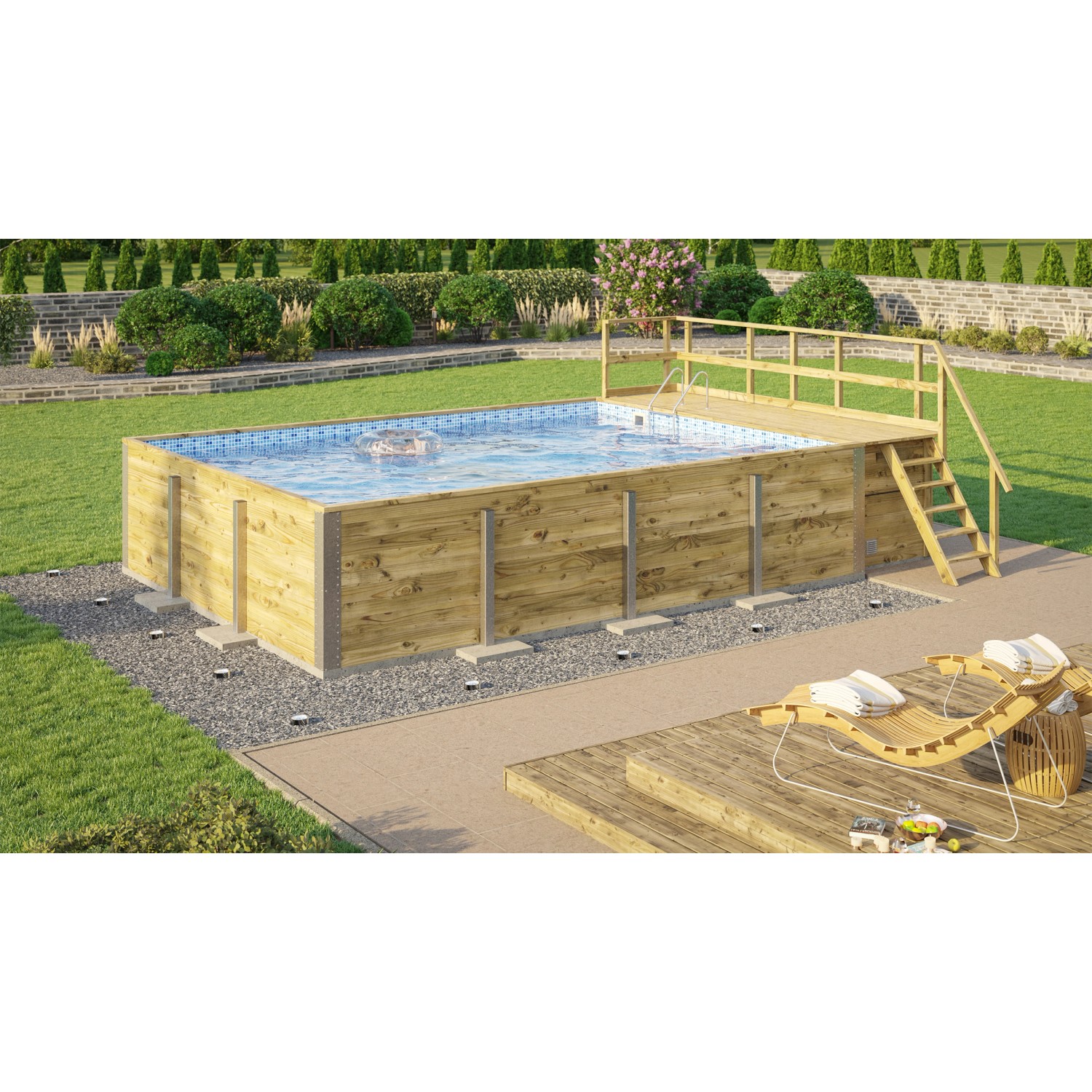 Weka Massivholzpool 595 Gr.2 Technikraum/Sonnendeck 490 x 644 x 203 cm Blau-Weiß