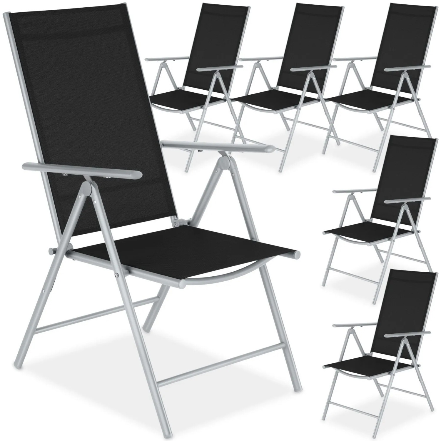 Tectake Gartenstuhl Marcellino Klappbar Wetterfest und Uv Beständig 6Er Set 65 x 54 5 x 107 5 cm Silber