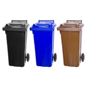 PROREGAL Mülltonnen SuperSparSet: 3 Mülltonnen (120L) in Grau/Schwarz, Blau und Braun.