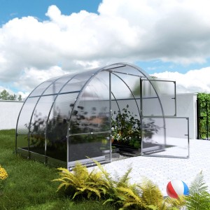 Klasika Gewächshaus Easy 6m² mit Polycarbonat, Tür geöffnet.
