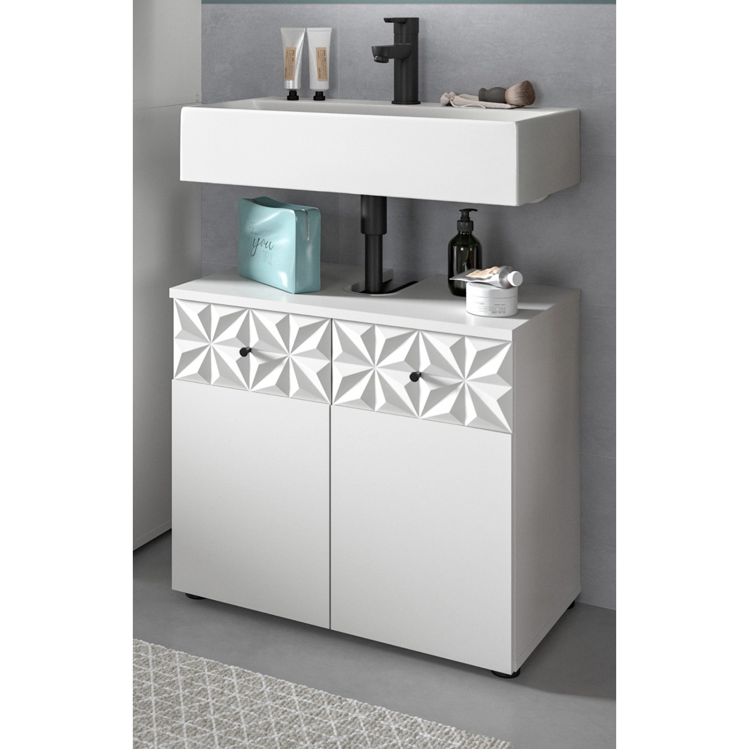 Inn.Furn Waschbeckenunterschrank in Weiß Hochglanz 60 cm Relief günstig online kaufen