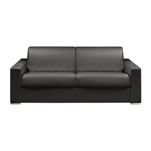 Schlafsofa Calito Schwarz aus Kunstleder, 216 cm breit, mit modernem Design und Metallfüßen.