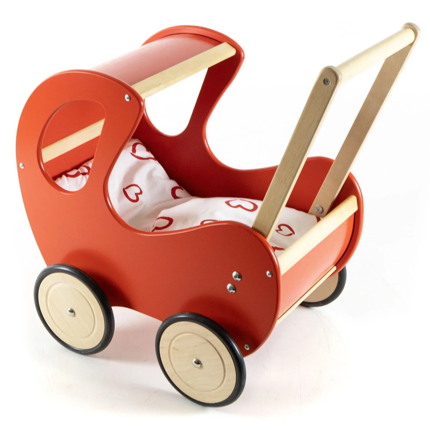 HolzFee Lauflernwagen Lawa PW Retro Rot Puppenwagen Holz Lauflernhilfe mit Bettzeug