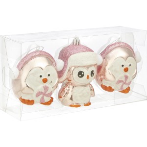 Baumschmuck-Set: 3 rosa Pinguine mit Glitzer, dekorativer Baumbehang für Weihnachten.