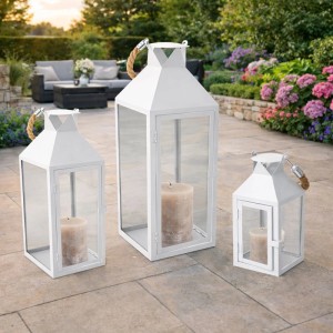Mojawo 3tlg Gartenlaternen Windlicht Stalllaterne Laterne H25 40 51cm Metall Weiß
