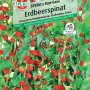 Samenpackung Sperli Erdbeerspinat 'Rote Gans' mit reifen, roten Früchten und grünen Blättern.