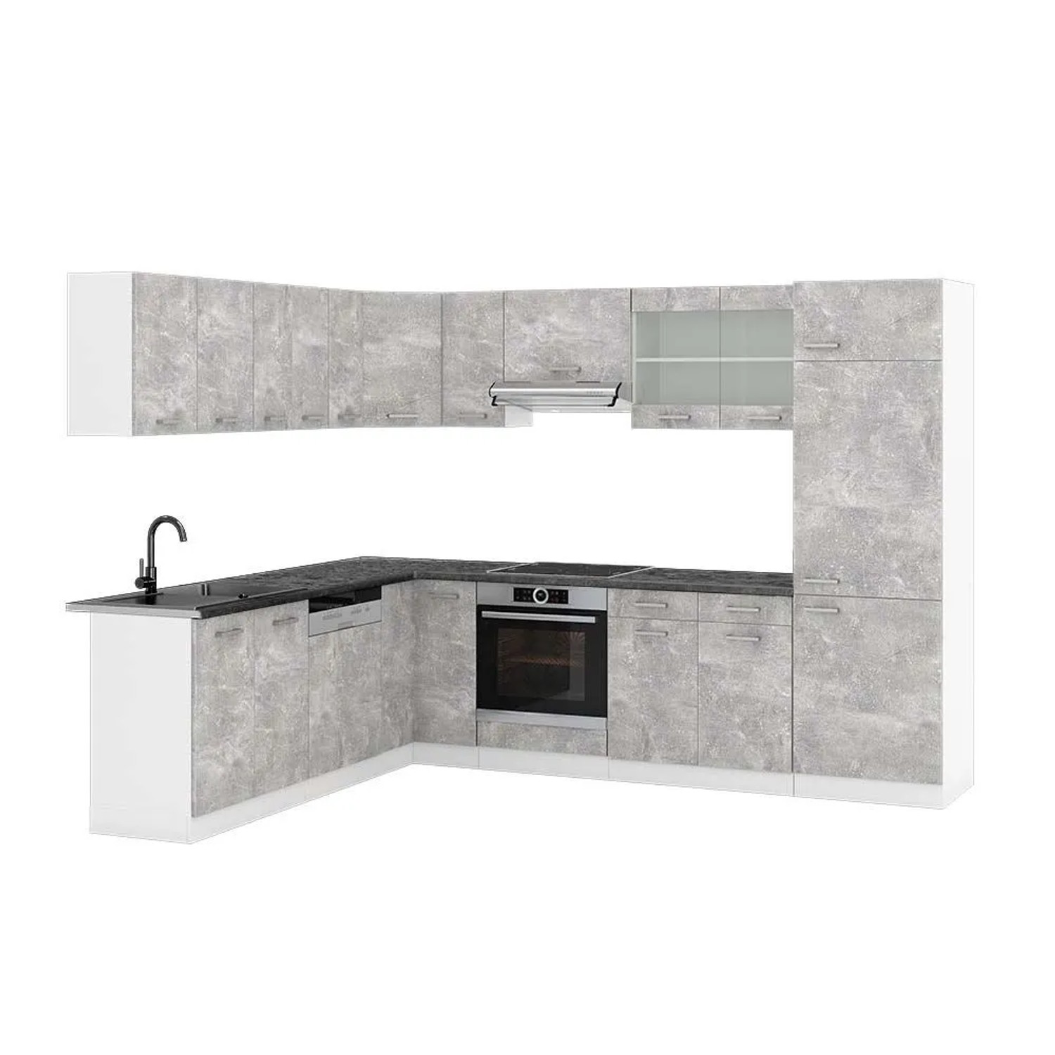 Vicco Eckküche R-Line Beton/Weiß 287 x 82, AP Anthrazit