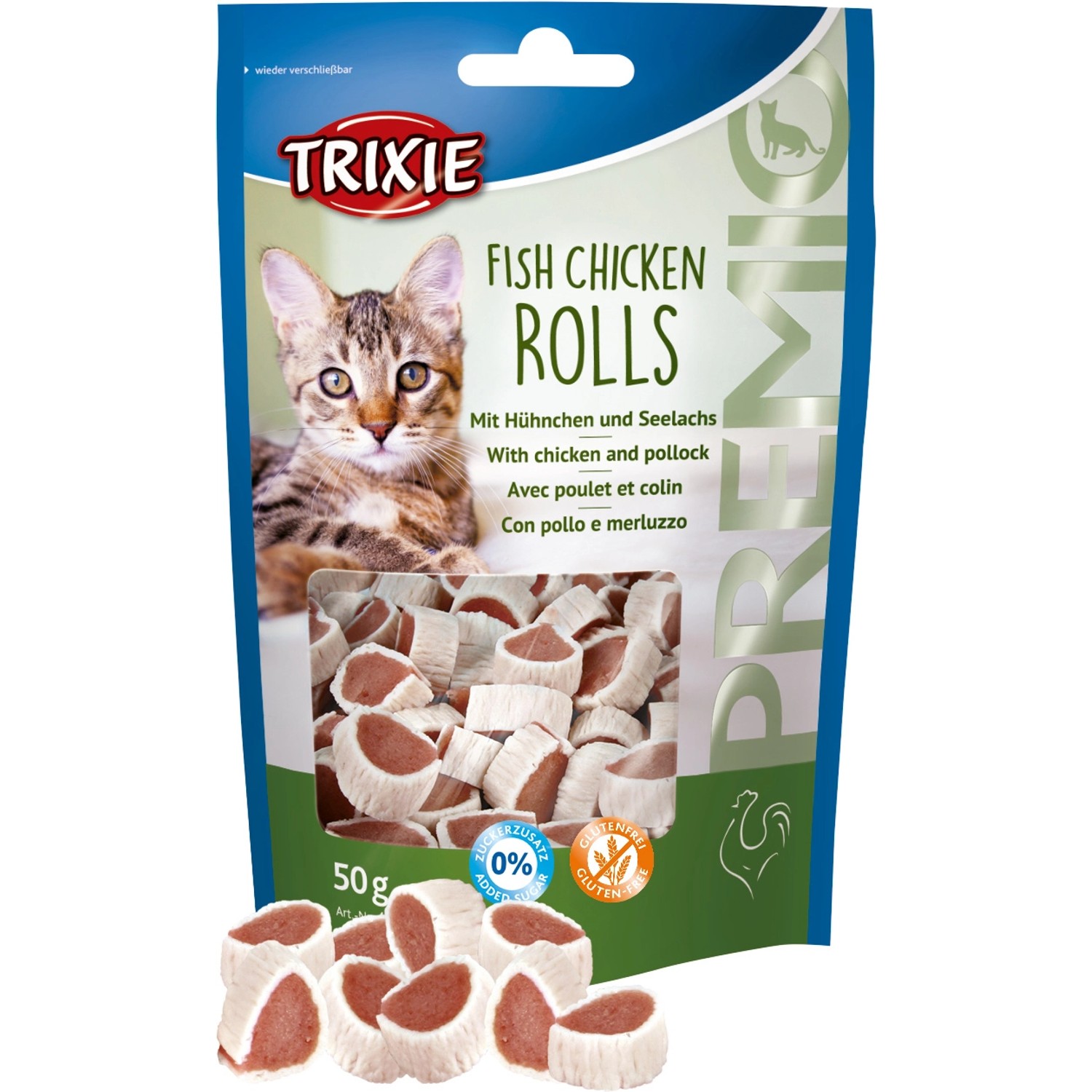 Trixie Katzensnacks Premio Fish Chicken Rolls Hühnchen/Seelachs 50 g