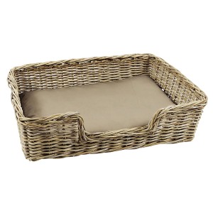 Kobolo Hundekorb aus Stabilem Rattan Geflochten mit Kissen Gr L 94Lx74B cm