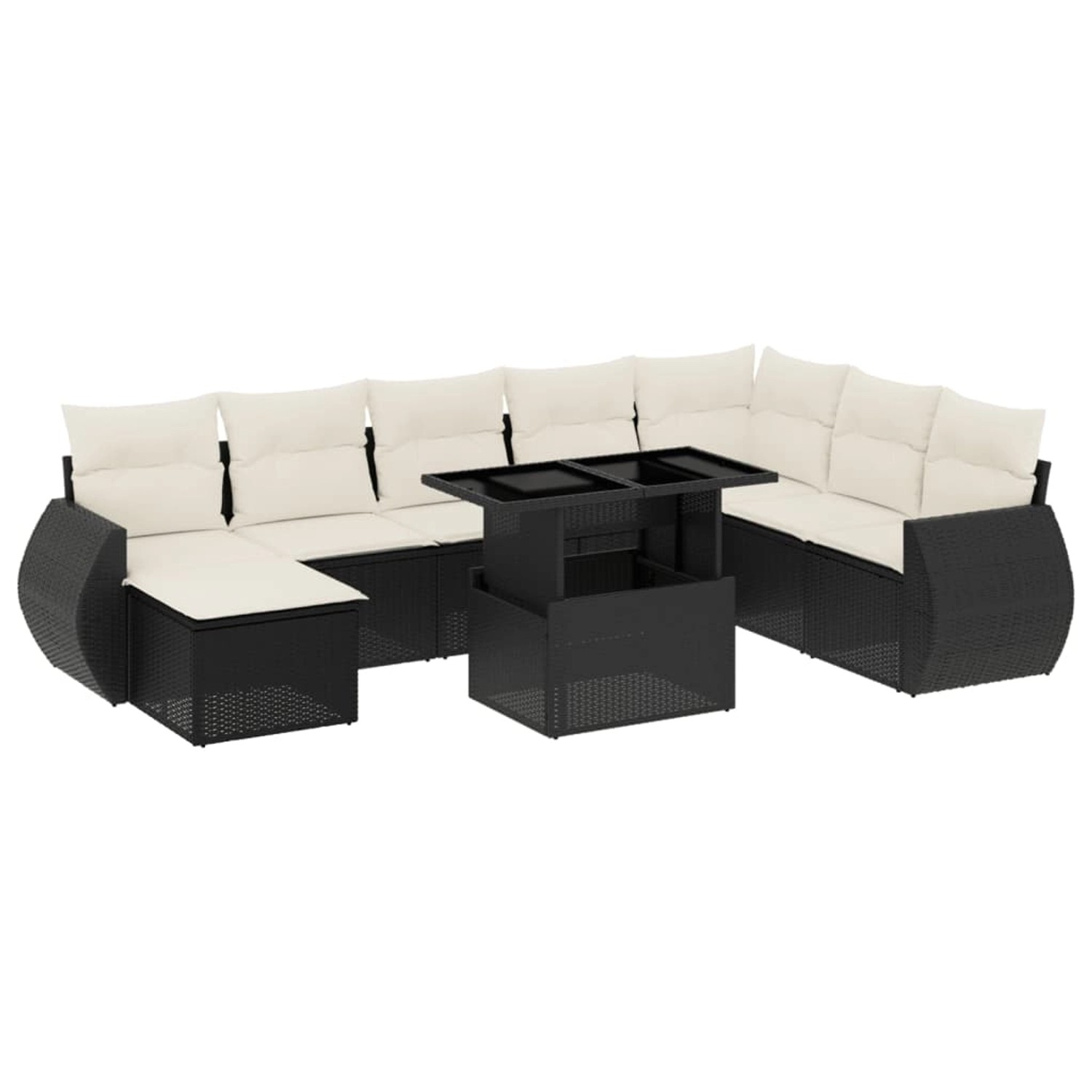vidaXL 9-Tlg Garten-Sofagarnitur mit Kissen Schwarz Poly Rattan 3268726 günstig online kaufen
