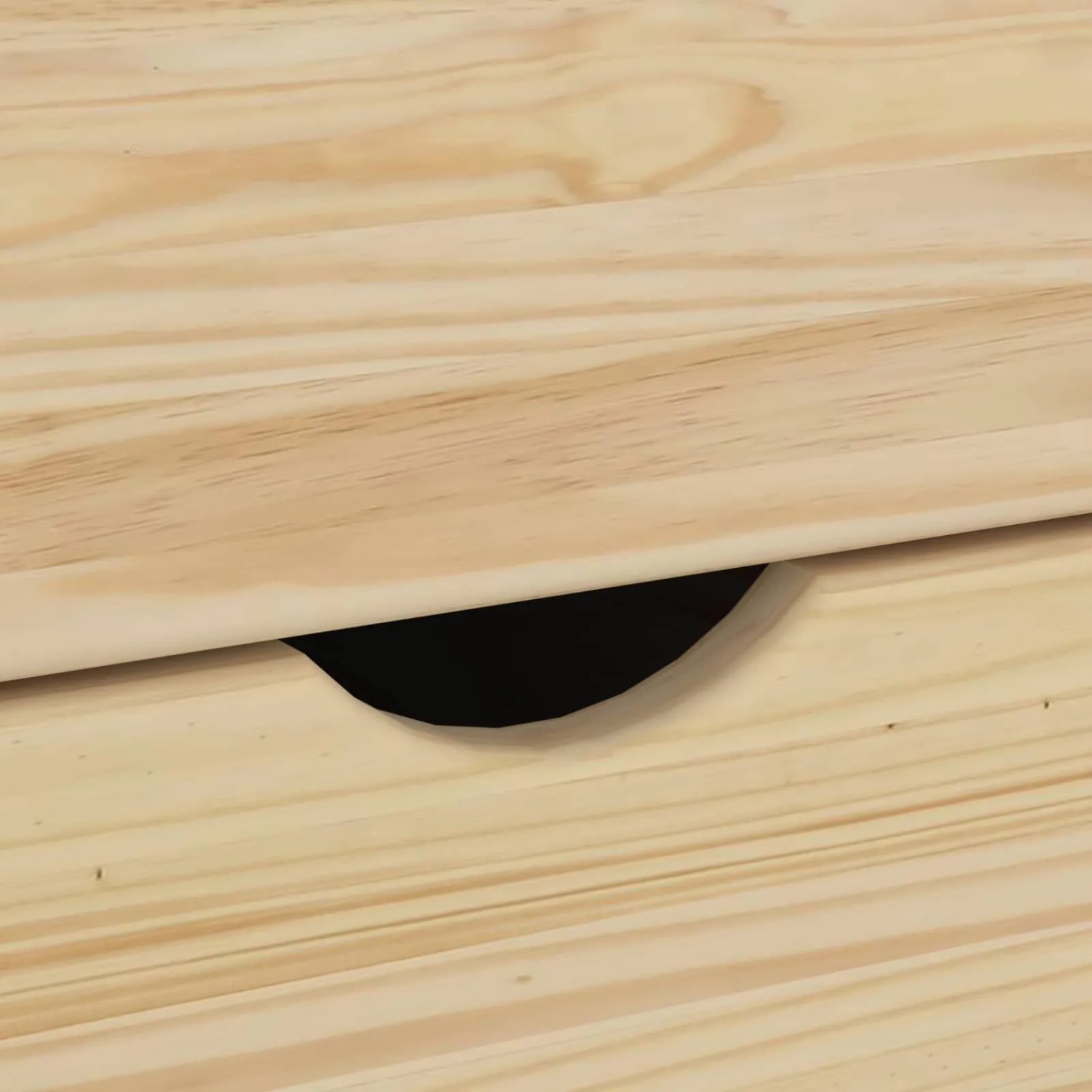 Detailaufnahme: Brauner vidaXL Rollschrank aus Kiefernholz mit Schublade.
