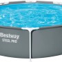 Bestway Steel Pro Standpool, grau, Ø 305 cm. Family Pool mit Stahlrahmen und blauem Wasser.