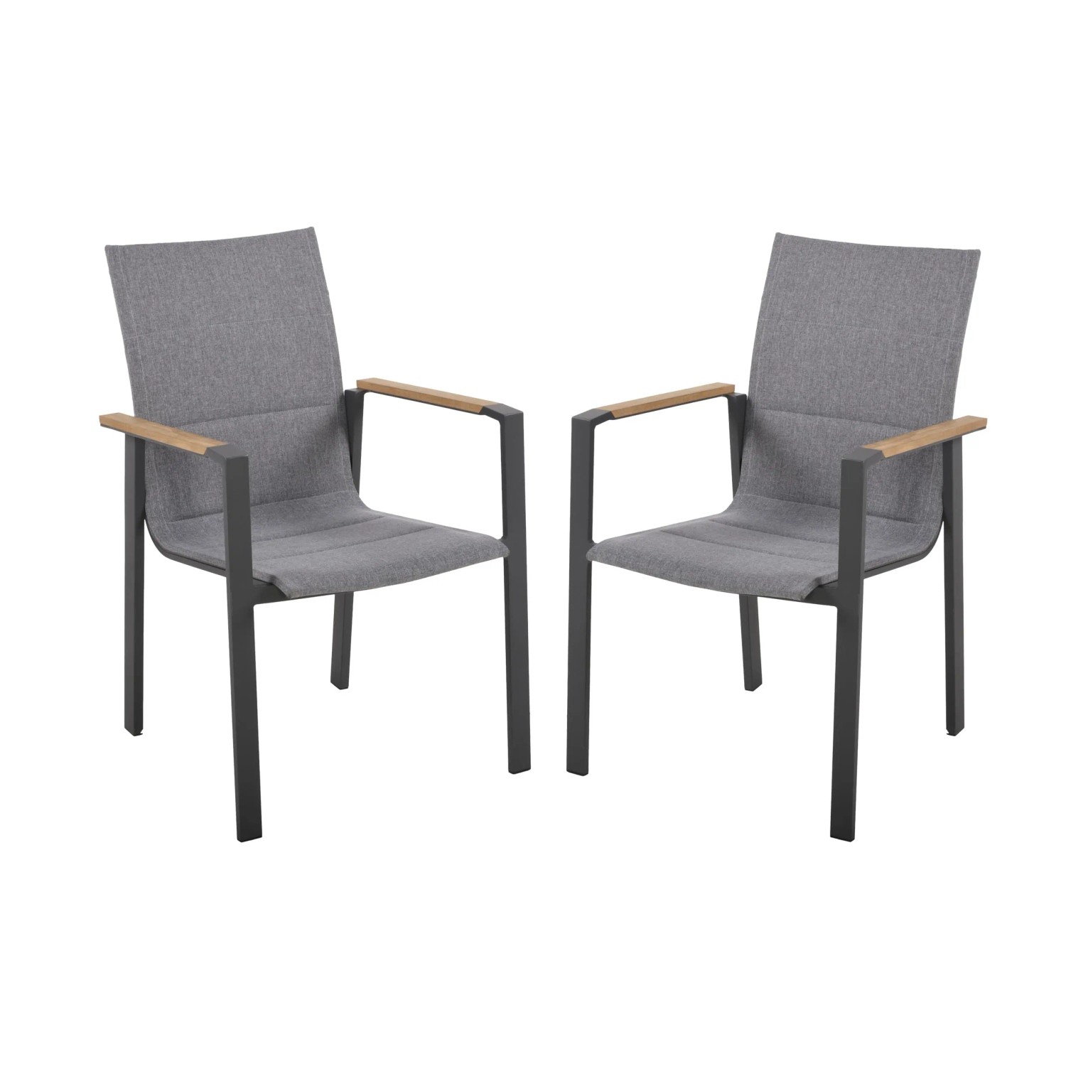 DELUKE Gartenstuhl 2er Set FRITZ Teak Dunkelgrau Stapelstühle Wetterfest Gartenstühle Outdoor Essstühle